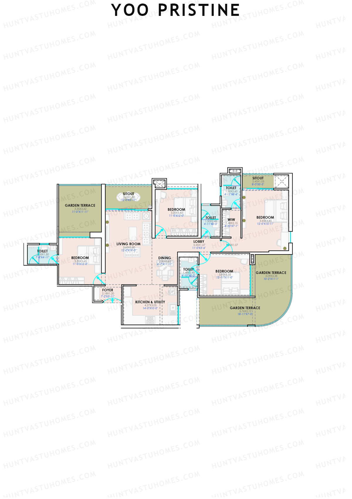 Yoo Pristine, Tower A, Unit 1, 4BHK, Super Area 1912   sq ft 