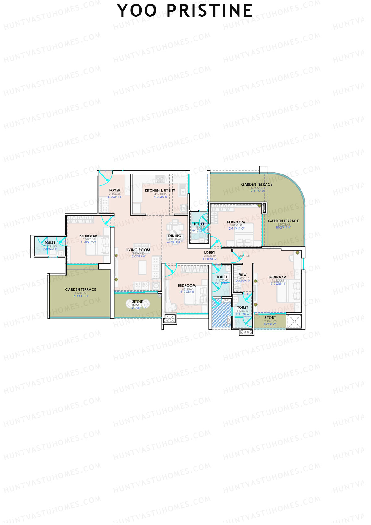 Yoo Pristine, Tower A, Unit 2, 4BHK, Super Area 2005   sq ft 