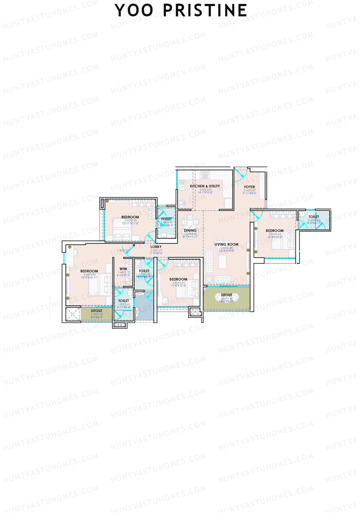 Yoo Pristine, Tower A, Unit 3, 4BHK, Super Area 1562   sq ft 