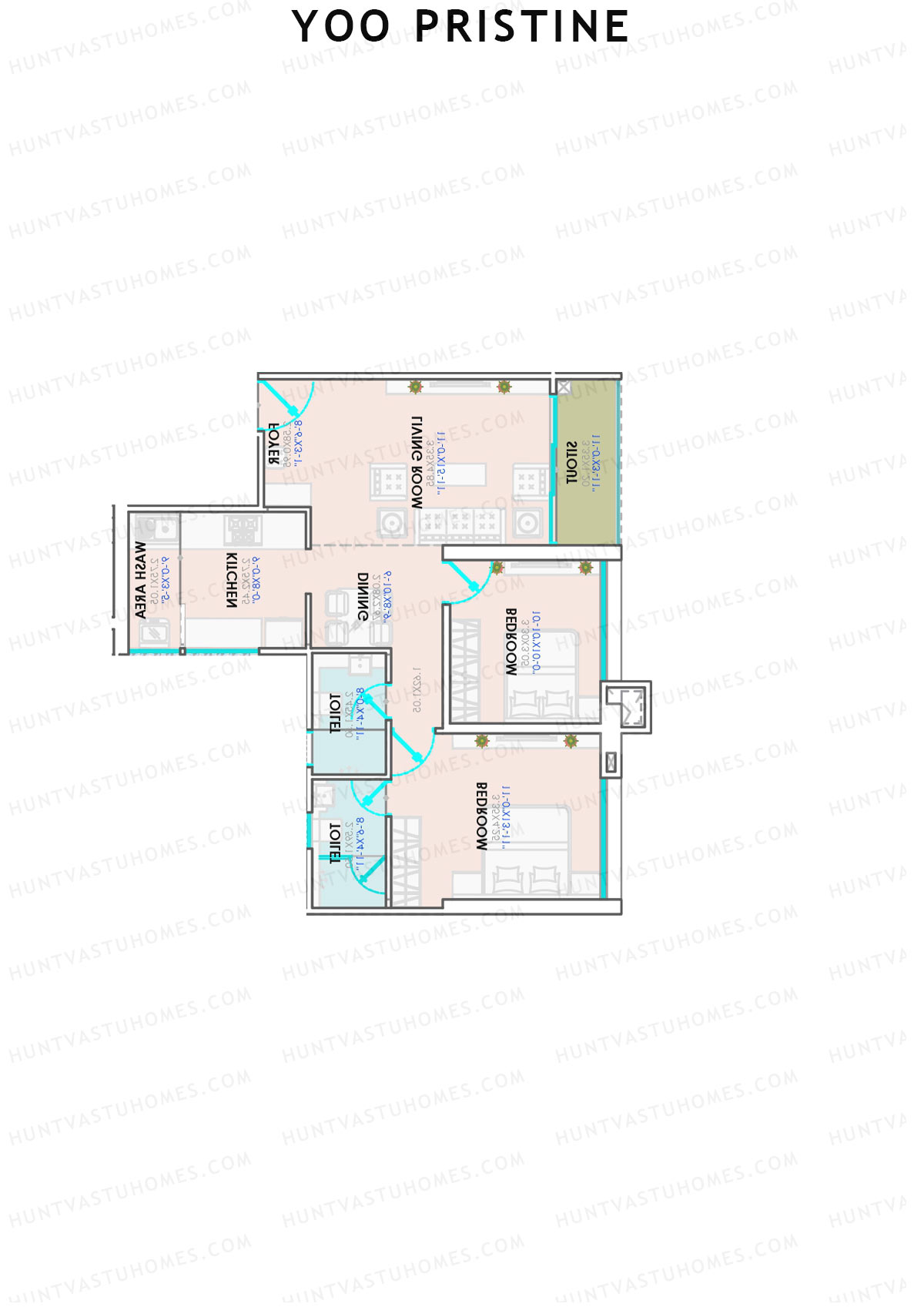 Yoo Pristine, Tower B, Unit 2, 2BHK, Super Area 817   sq ft 