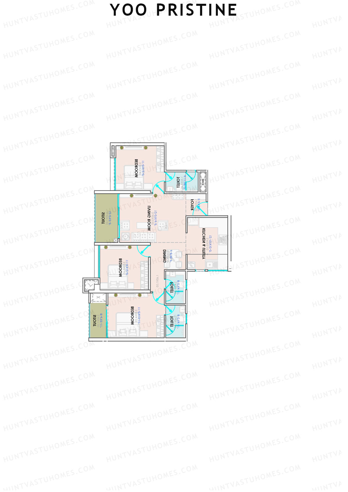 Yoo Pristine, Tower B, Unit 5, 3BHK, Super Area 1123   sq ft 