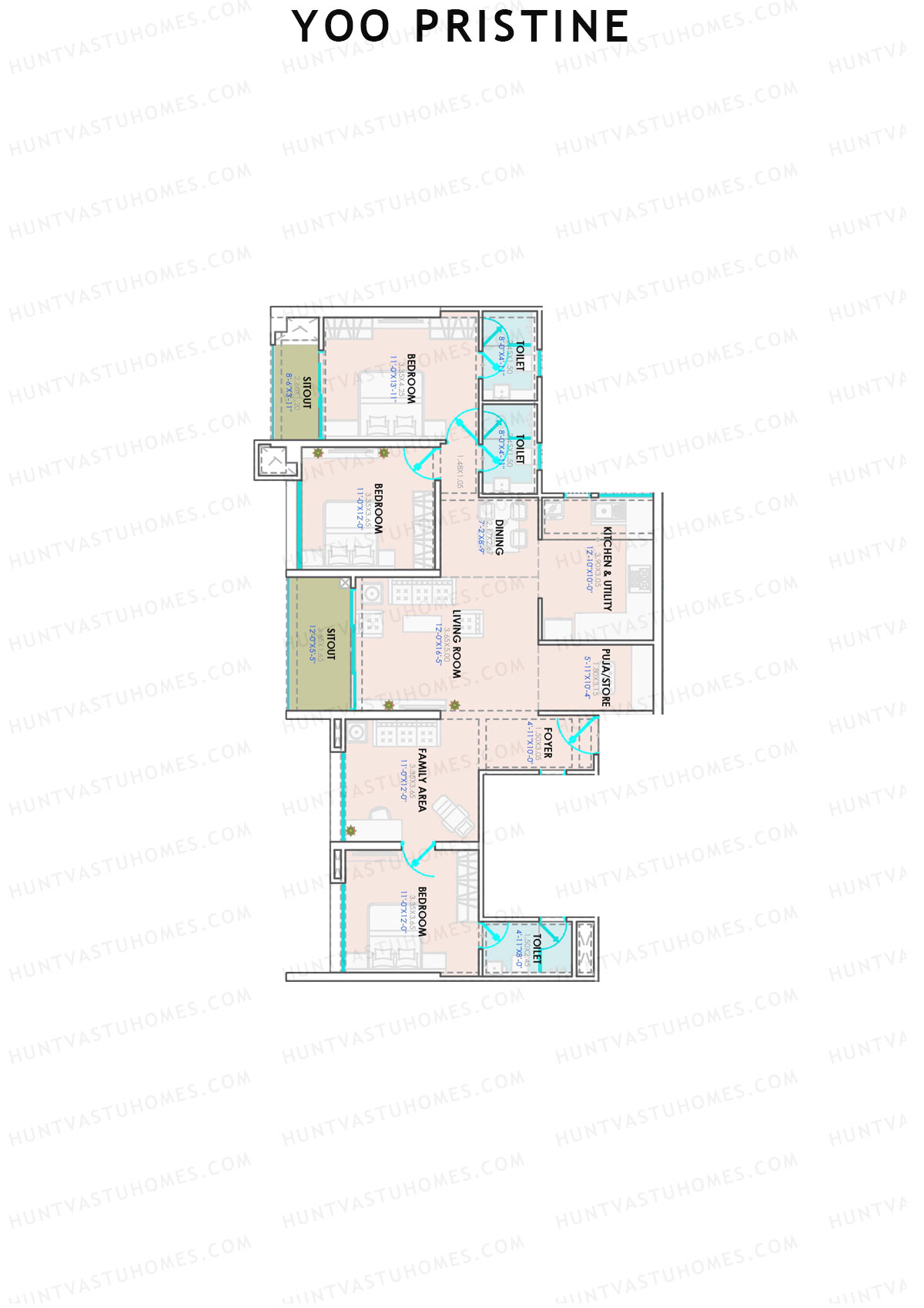 Yoo Pristine, Tower B, Unit 6, 3BHK, Super Area 1352   sq ft 