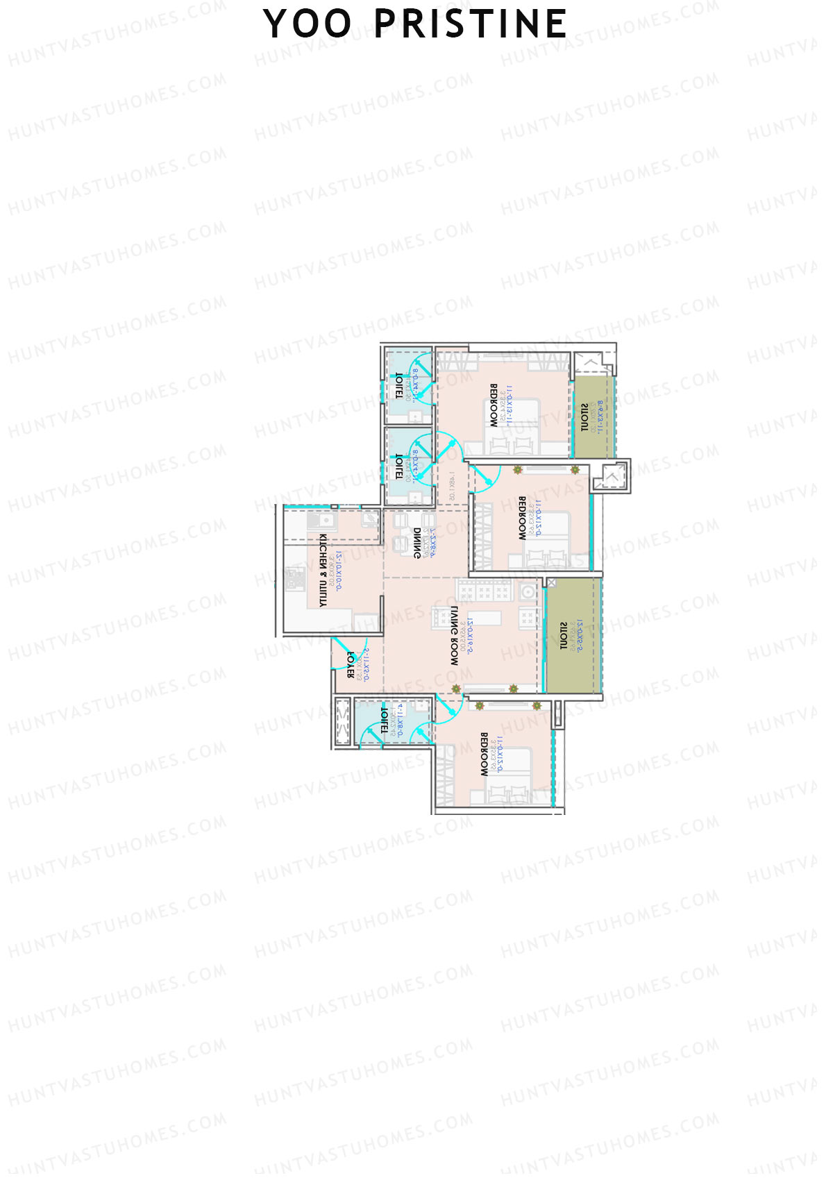 Yoo Pristine, Tower B, Unit 7, 3BHK, Super Area 1130   sq ft 