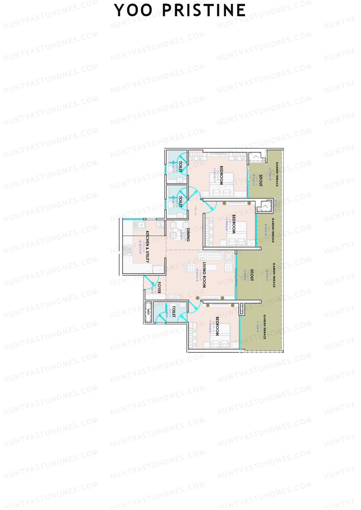 Yoo Pristine, Tower B, Unit 7, 3BHK, Super Area 1387   sq ft 
