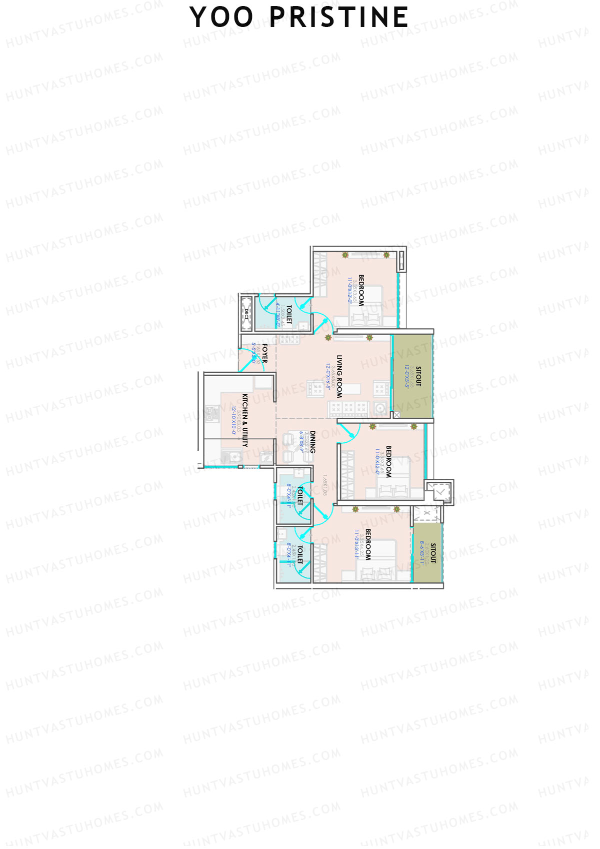Yoo Pristine, Tower B, Unit 8, 3BHK, Super Area 1123   sq ft 