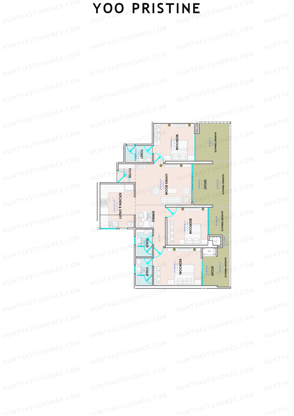 Yoo Pristine, Tower B, Unit 8, 3BHK, Super Area 1380   sq ft 