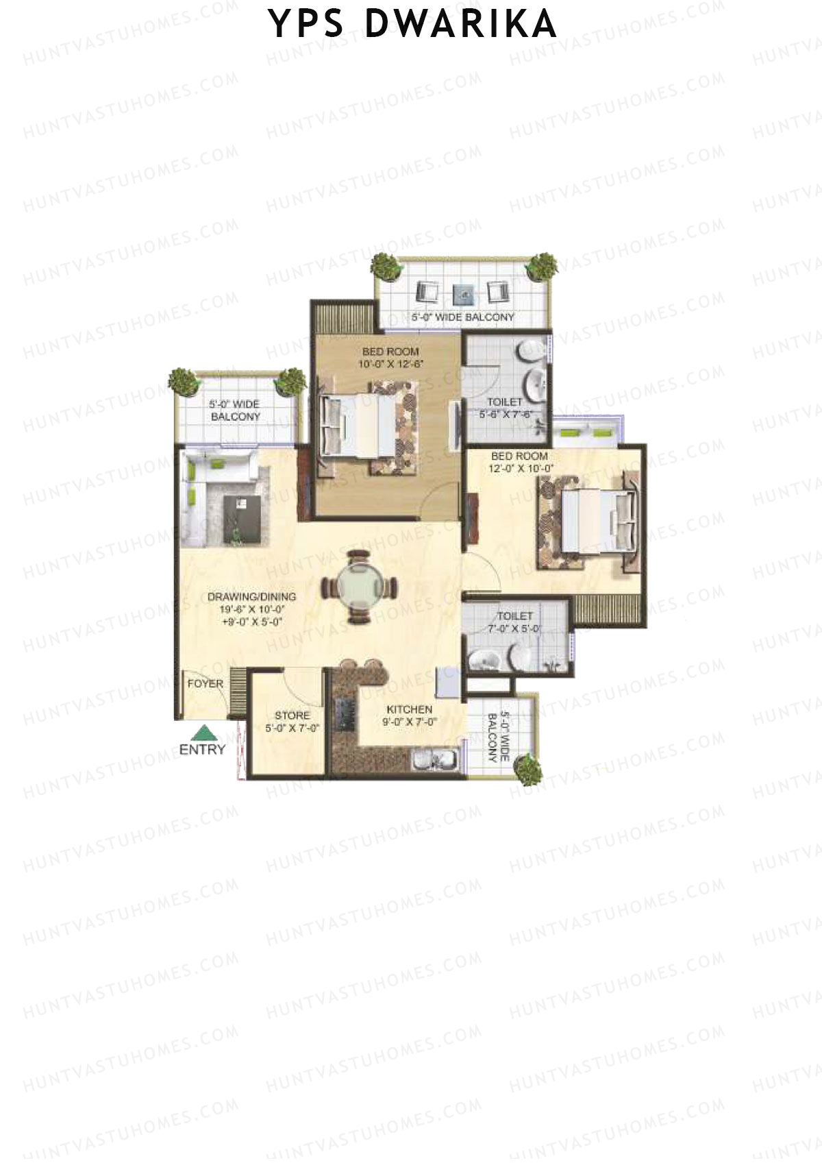 YPS Dwarika, Tower D, Unit 4 (Type C), 2BHK, Super Area 1185   sq ft 