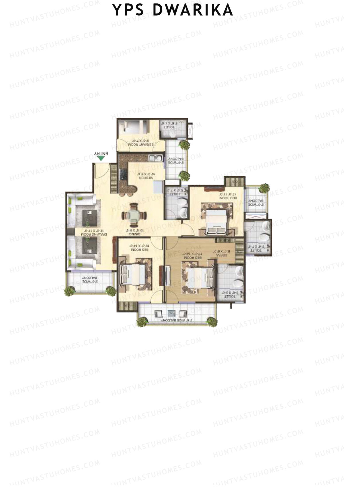 YPS Dwarika, Tower G, Unit 4 (Type D), 3BHK, Super Area 1890   sq ft 