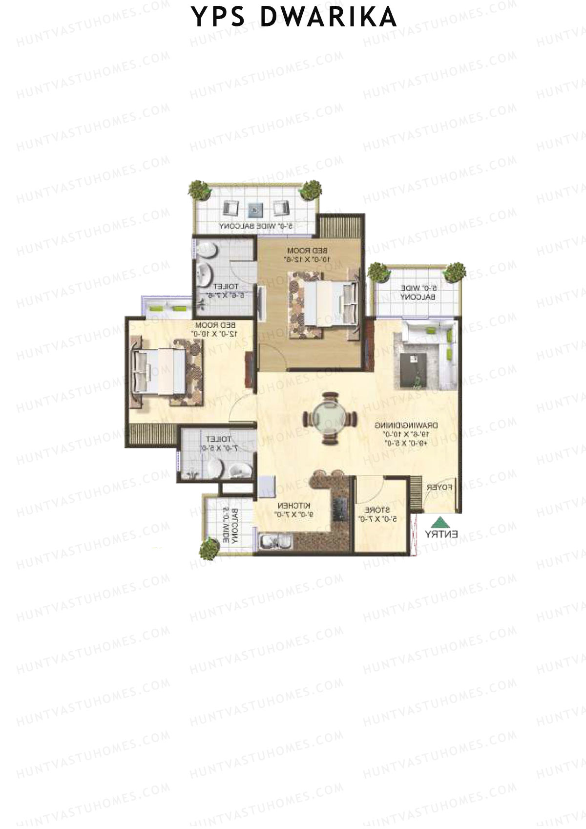 YPS Dwarika, Tower I, Unit 4 (Type C), 2BHK, Super Area 1185   sq ft 