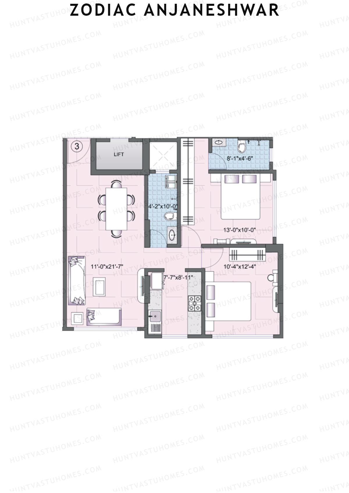 Zodiac Anjaneshwar Wing A Unit 3 Floor Plan