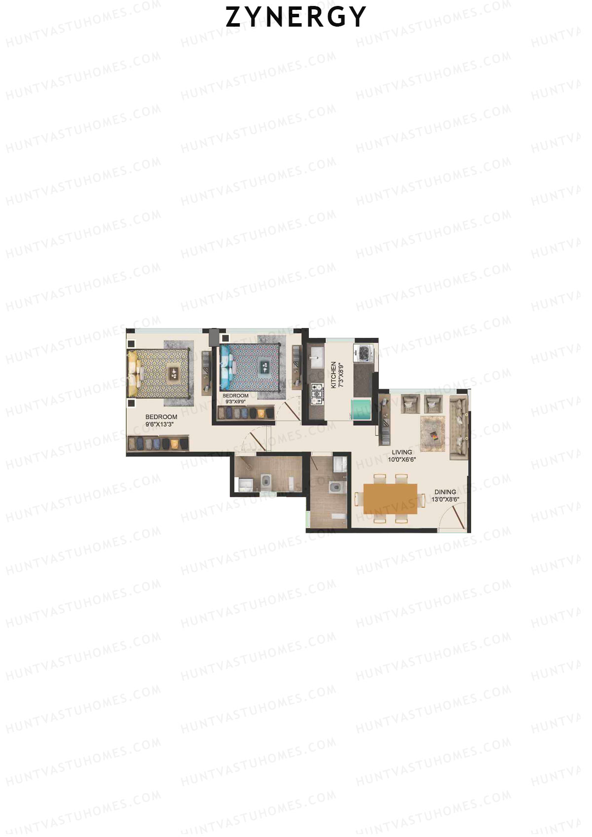 Zynergy Wing G Unit 1  Floor Plan
