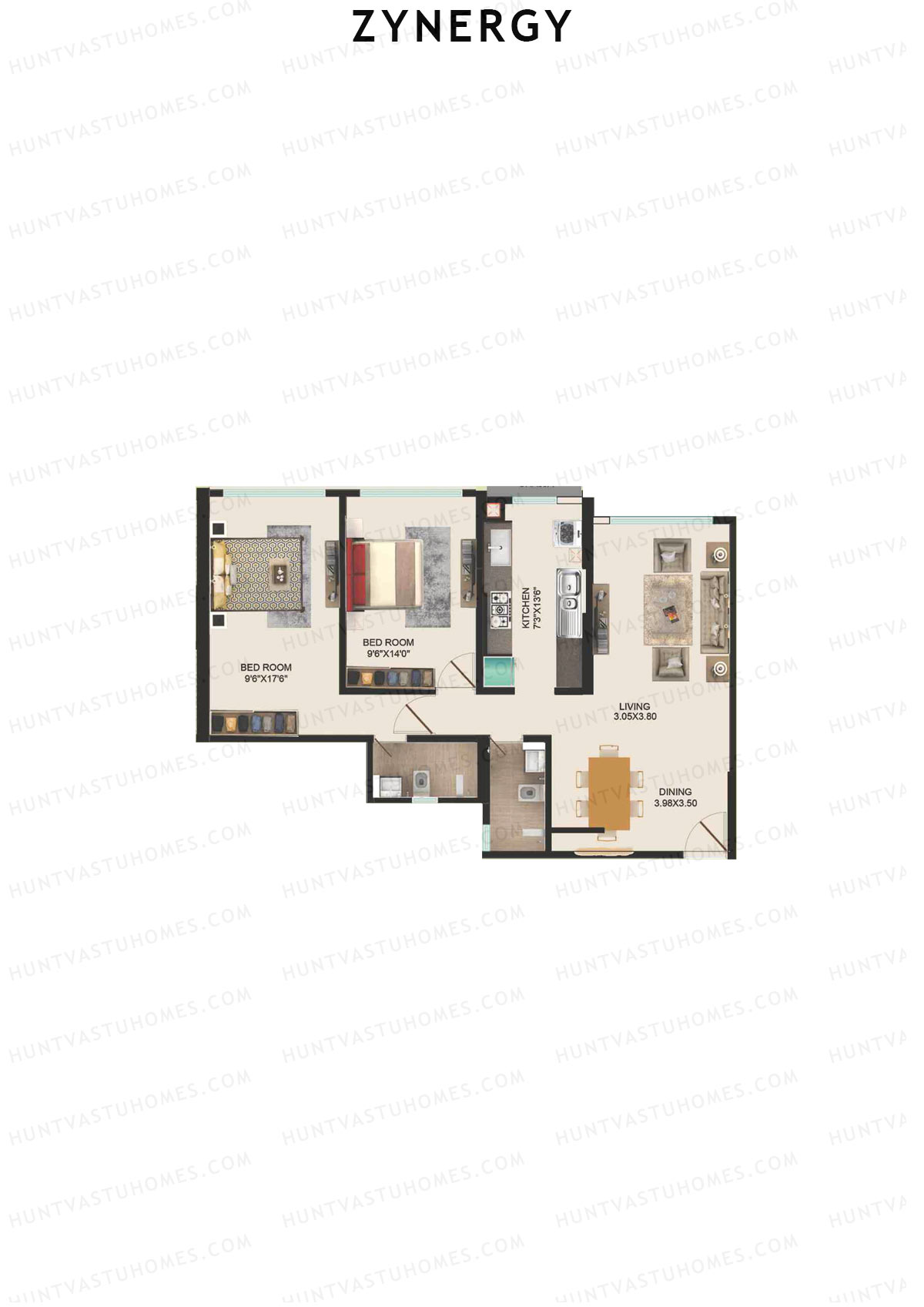 Zynergy Wing G Unit 1  Floor Plan
