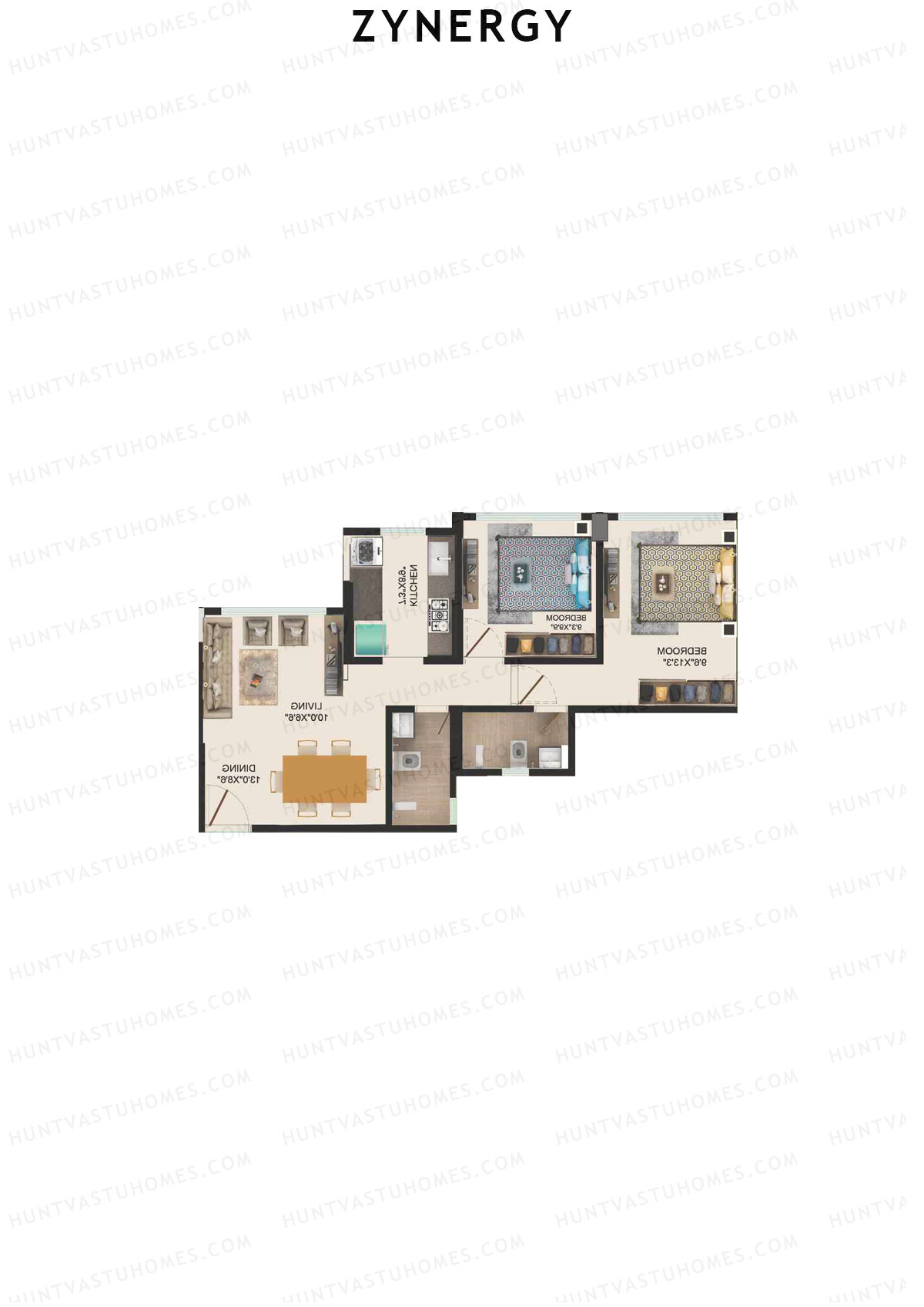 Zynergy Wing G Unit 2  Floor Plan