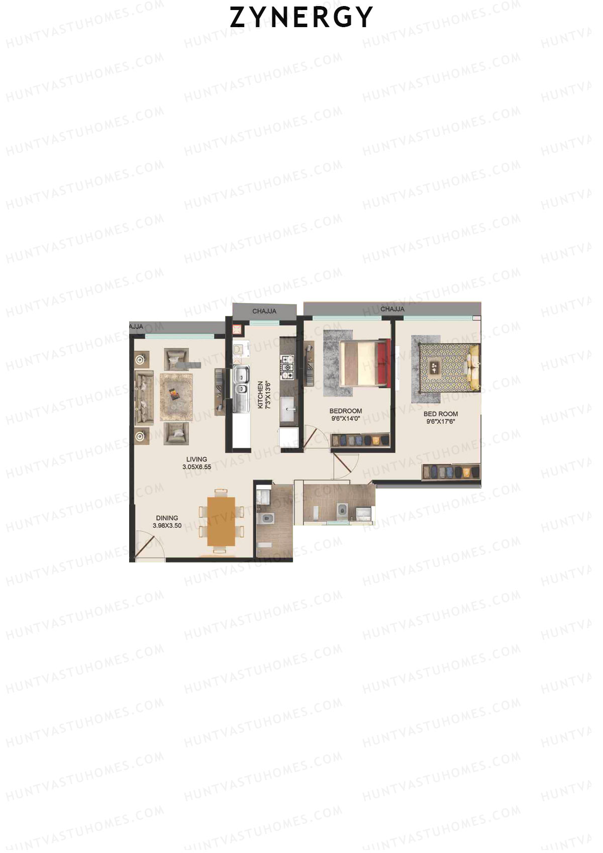 Zynergy Wing G Unit 2  Floor Plan