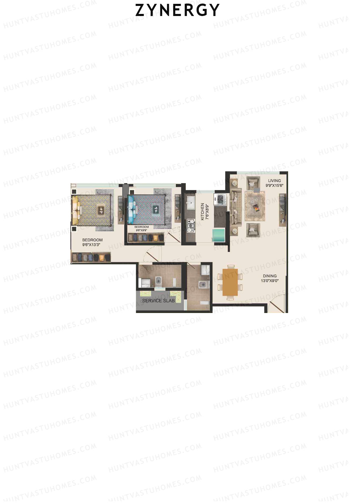 Zynergy Wing H Unit 1  Floor Plan