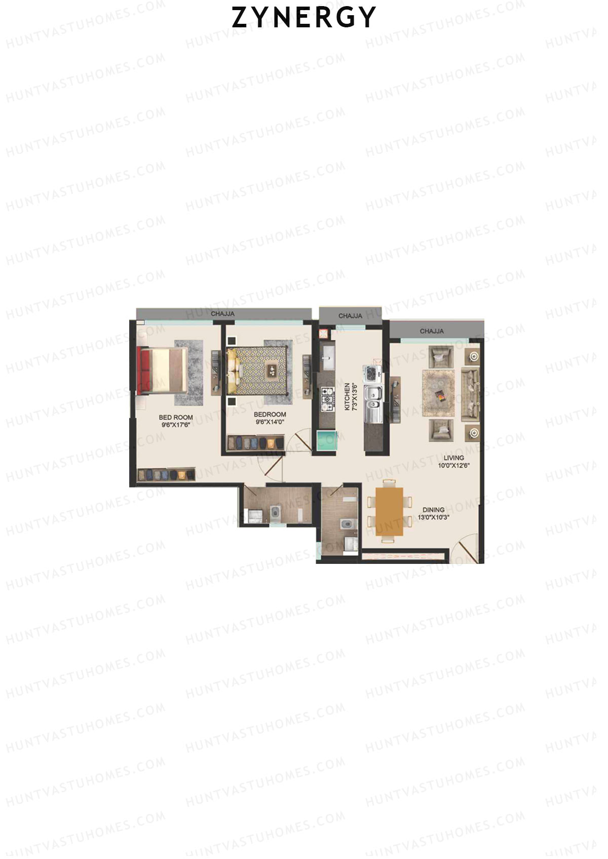 Zynergy Wing H Unit 1  Floor Plan