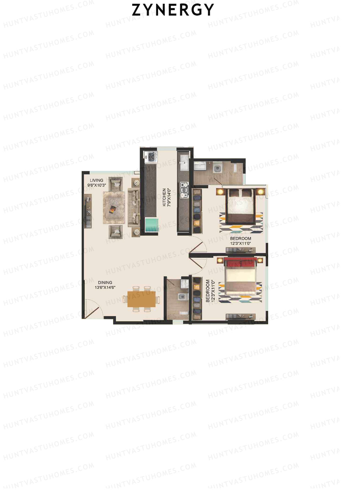 Zynergy Wing H Unit 2  Floor Plan