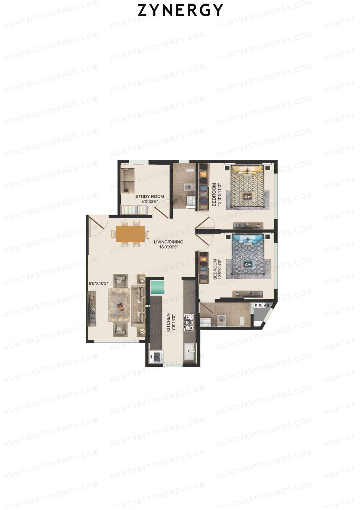 Zynergy Wing H Unit 3  Floor Plan